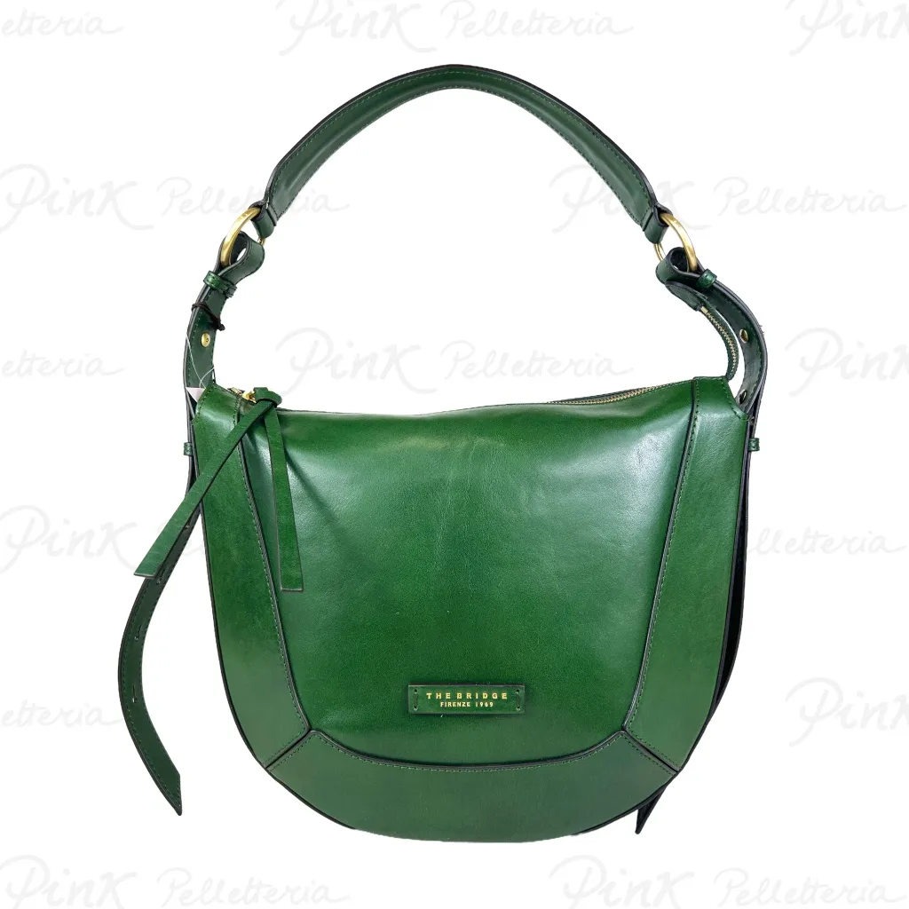 -THE BRIDGE Tracolla Luna Cuoio 04320401/X0 Verde Inglese Abb. Oro