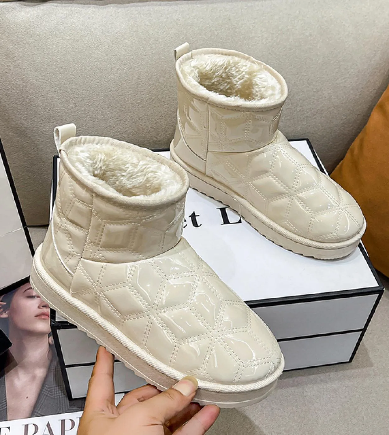 2022 nuovi stivali da donna ispessimento più velluto moda invernale stivali corti caldi scarpe di cotone stivali da neve da donn