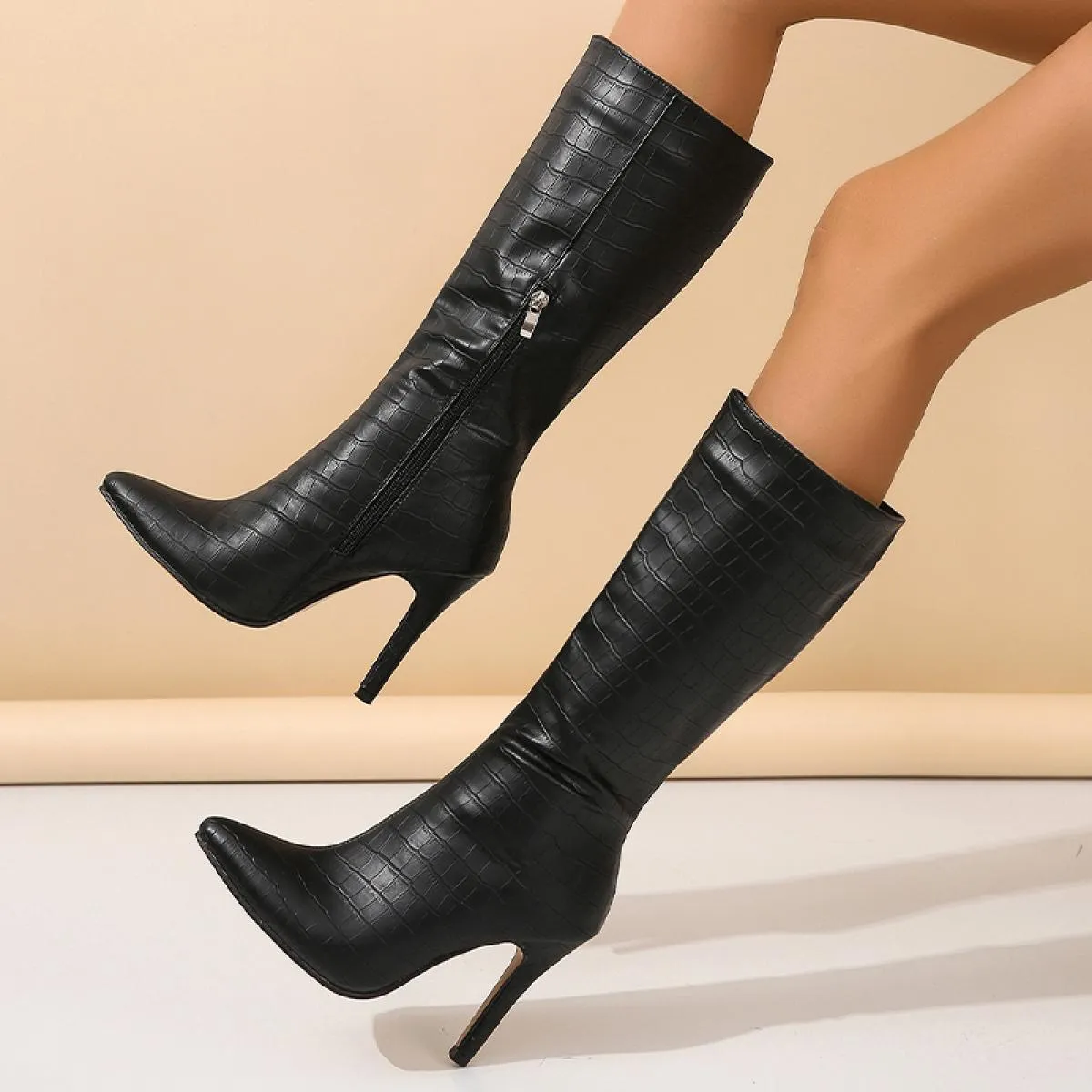 2023 Donne di Inverno Alti Al Ginocchio Stivali Da Moto Scarpe Tacchi Alti Goth Nuova Tendenza di Marca Chelsea Stivali Casual P