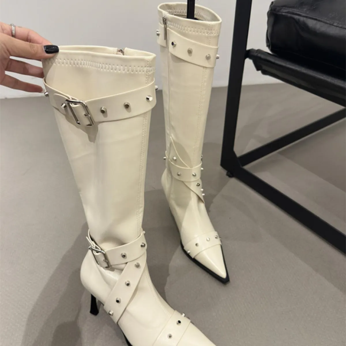 2023 Donne di Inverno Tacchi Alti Stivali Chelsea Tacchi A Spillo Stivali Alti Al Ginocchio Stivali Da Moto Punta A Punta Del Pr