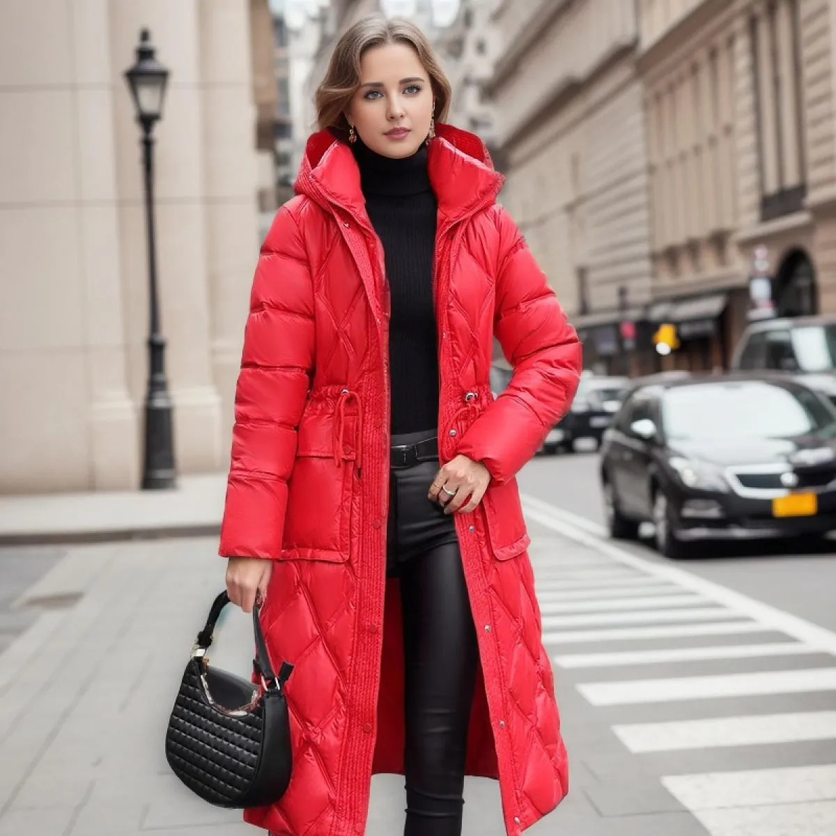 2023 Giacca da neve di media lunghezza con cappuccio in piumino imbottito in cotone invernale da donna Parka vita sottile con co