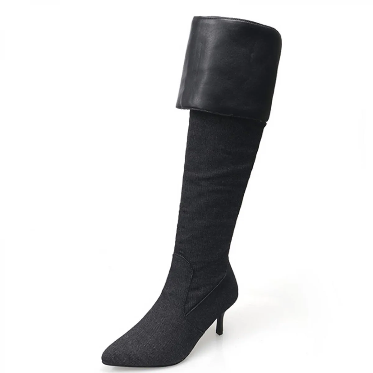 2023 Nuovi stivali da moto sopra il ginocchio Chelsea Scarpe da donna con tacco alto Goth Décolleté a punta Stivali da neve Bota
