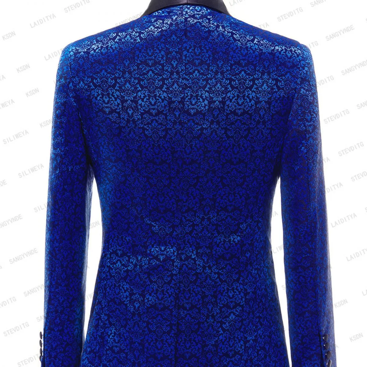 2023 Nuovi Uomini di Arrivo Abiti Scialle Nero Moda Blu Jacquard Modello Flora Groomsmen Matrimonio Migliore (Giacca + pantaloni