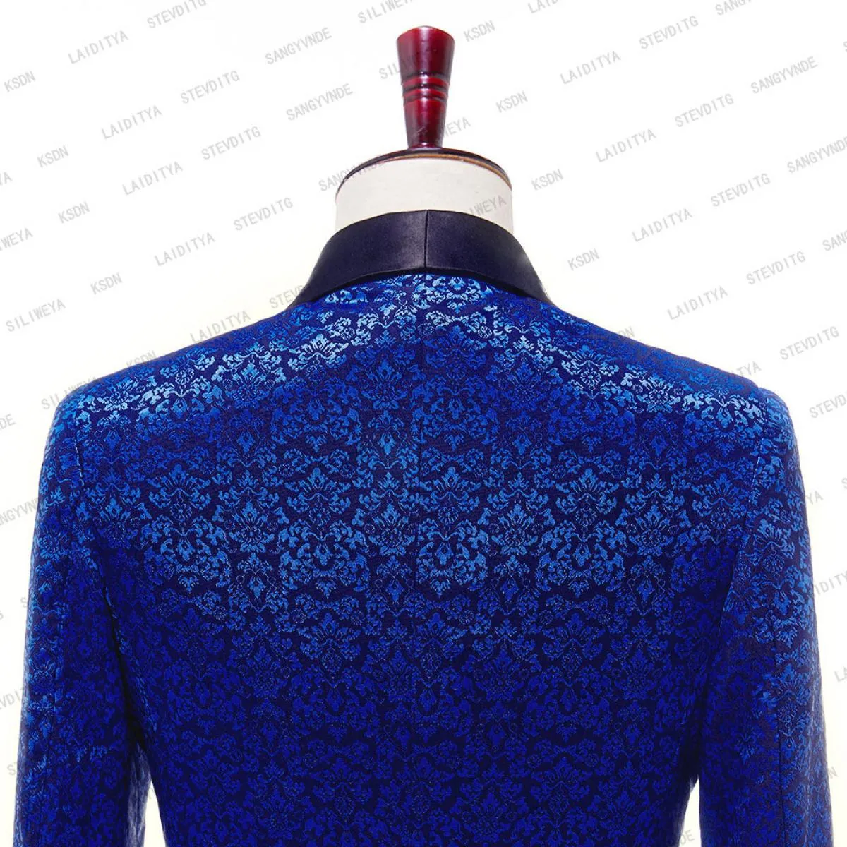 2023 Nuovi Uomini di Arrivo Abiti Scialle Nero Moda Blu Jacquard Modello Flora Groomsmen Matrimonio Migliore (Giacca + pantaloni