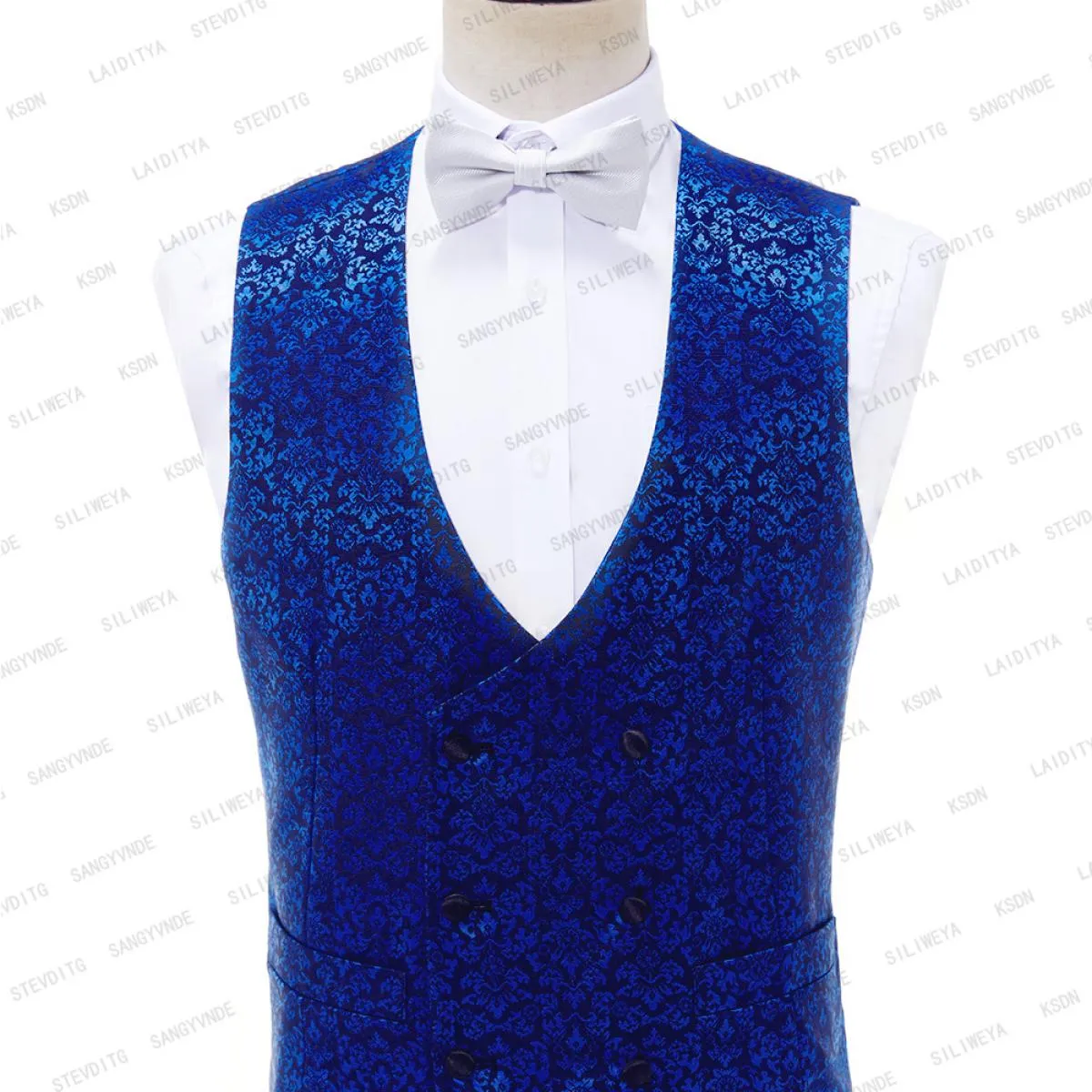 2023 Nuovi Uomini di Arrivo Abiti Scialle Nero Moda Blu Jacquard Modello Flora Groomsmen Matrimonio Migliore (Giacca + pantaloni
