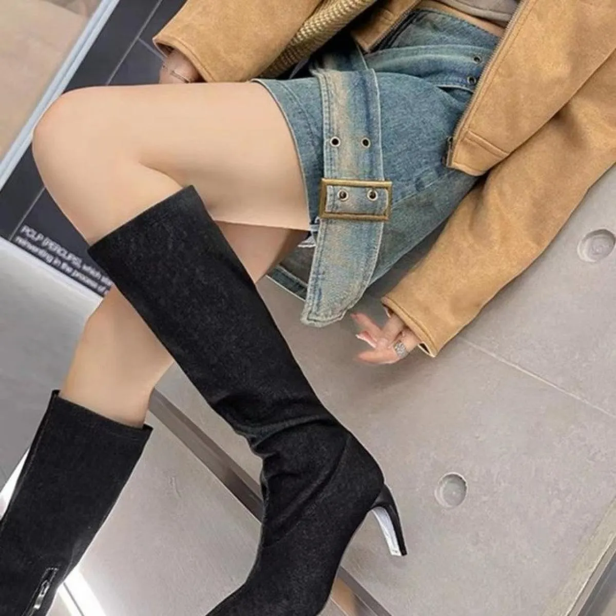 2023 Nuovo Marchio di Lusso Inverno Stivali Alti Al Ginocchio da Moto Donna Punta a Punta Tacco Medio Scarpe Stivali Chelsea Got
