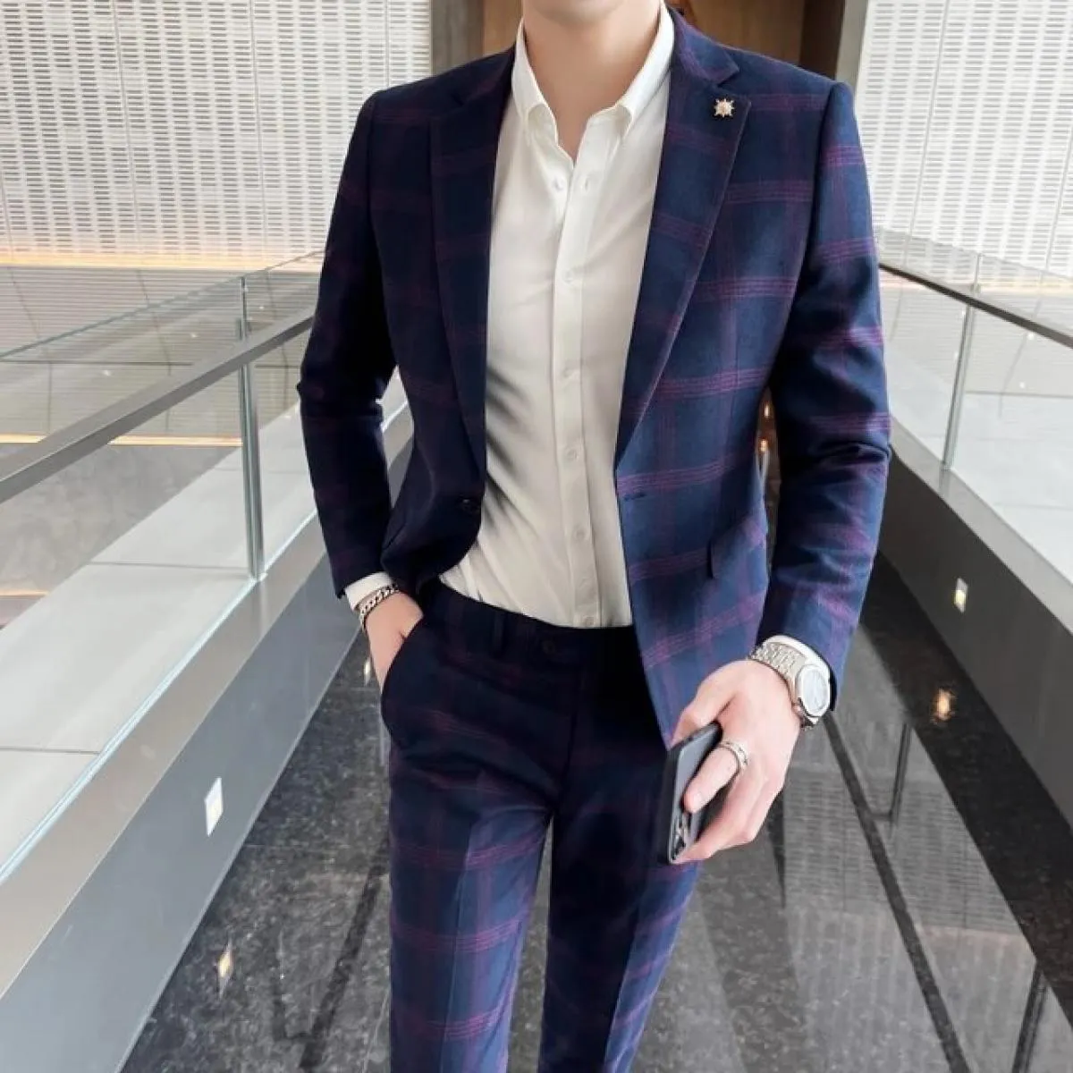 3 pezzi set di abiti giacca pantaloni gilet / 2023 moda uomo casual boutique business slim plaid abito formale blazer pantaloni