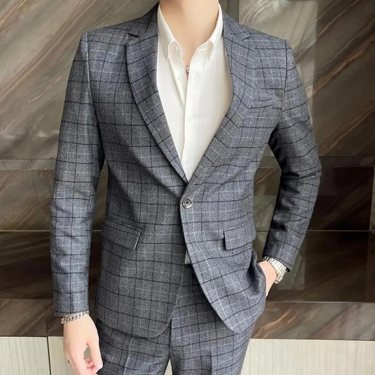 3 pezzi set di abiti giacca pantaloni gilet / 2023 moda uomo casual boutique business slim plaid abito formale blazer pantaloni