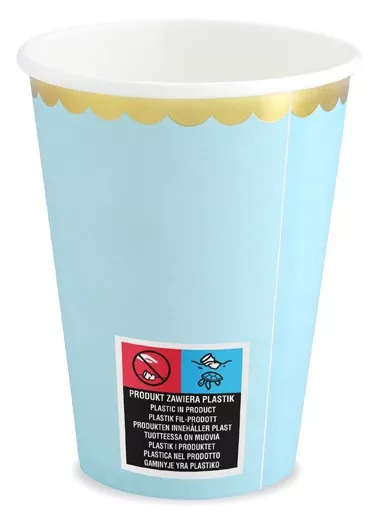 6 bicchieri di carta Candy Party blu pastello 220ml