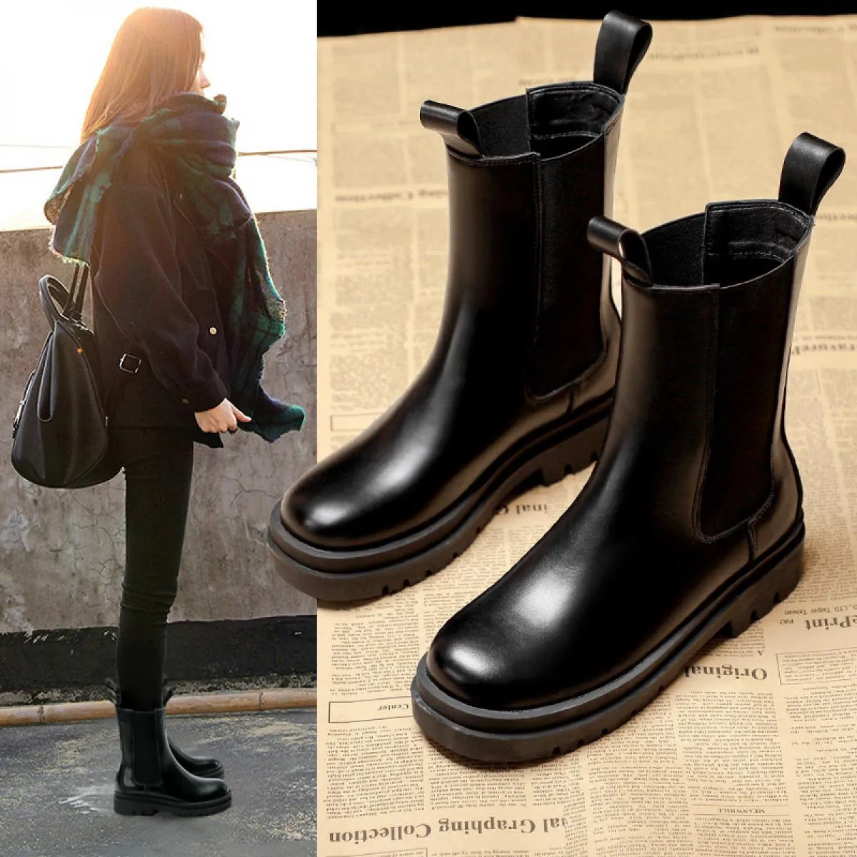 Abiti da banchetto per feste casual da donna in stile stivali Chelsea scarpe autunno inverno stivali da donna in vera pelle alti