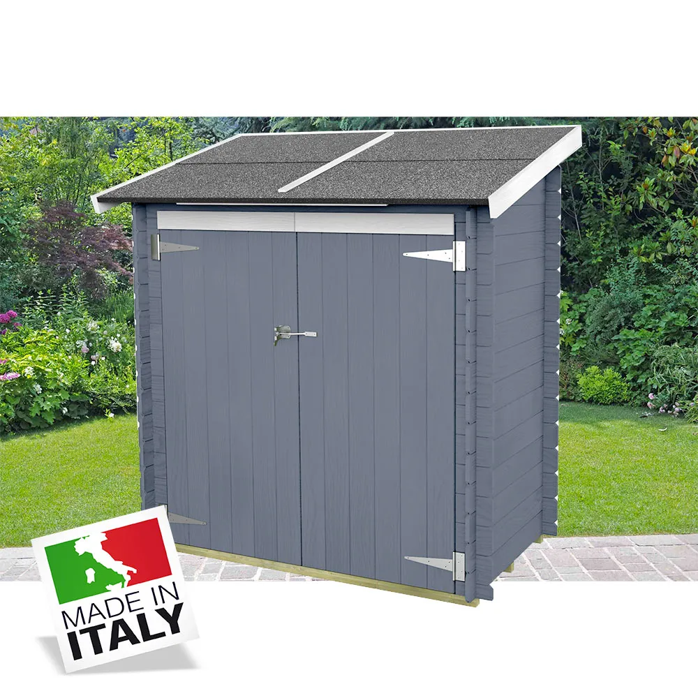 Alce Ambrogio - casetta in legno addossata 155x85 cm porta doppia cieca color grigio