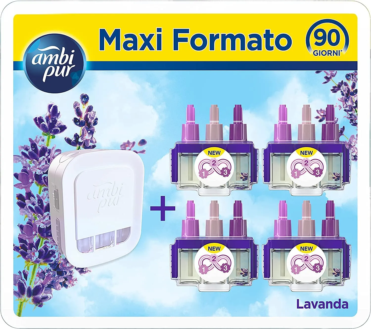 Ambi Pur 3Volution Profumatore per Ambienti, Diffusore Elettrico e 4 Ricariche, Fragranza Lavanda, tecnologia Elimina Odori, Fin
