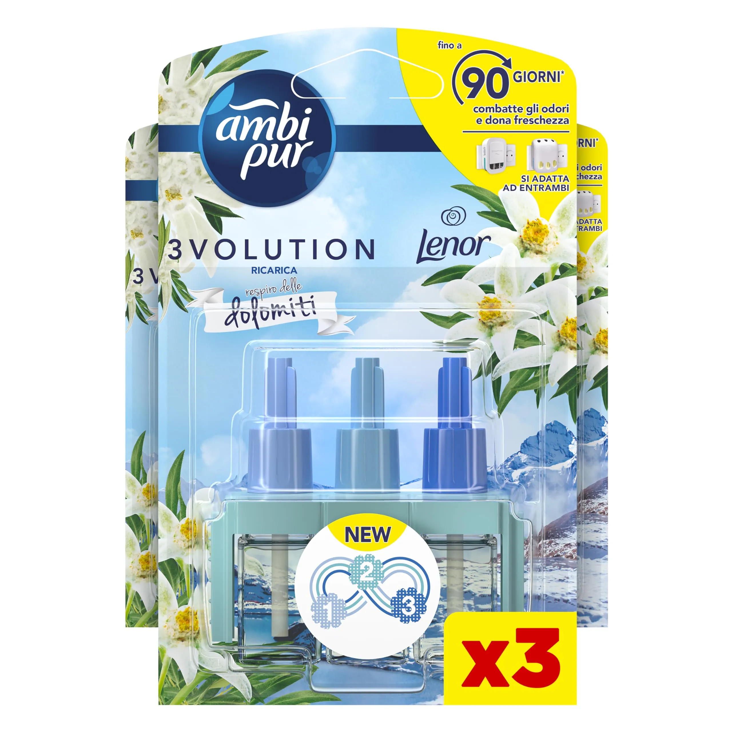 Ambi Pur 3Volution Profumatore per Ambienti, Ricarica per Diffusore Elettrico, Fragranza Lenor Risveglio Primaverile, 3 Pezzi