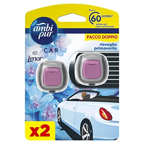 Ambi Pur Profumatore Auto, 2 Deodoranti Auto, Fragranza Risveglio Primaverile, Elimina Odori, Facile da Agganciare, Fino a 30 Gi