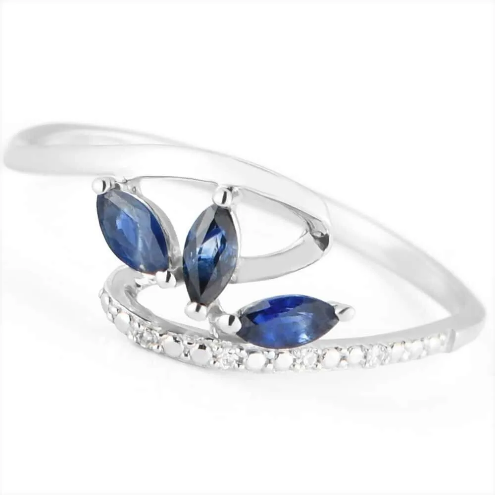 Anello Fantasia Petalo Charlotte Oro Bianco 375/1000 Zaffiro 0,3 ct Diamante Bianco 0,012 ct 1400305