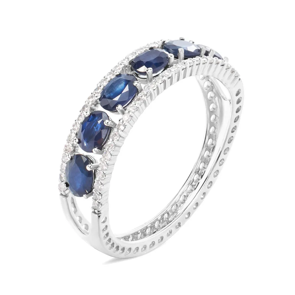 Anello Fascia Elizabeth Crown Oro Bianco 750/1000 Zaffiro 1,56 ct Diamante Bianco 0,22 ct 1682540