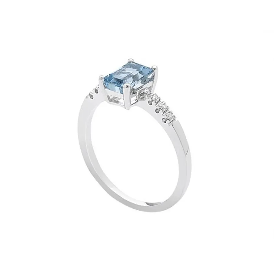 Anello In Oro Bianco 18 kt Con Diamanti e Acquamarina Giorgio Visconti
