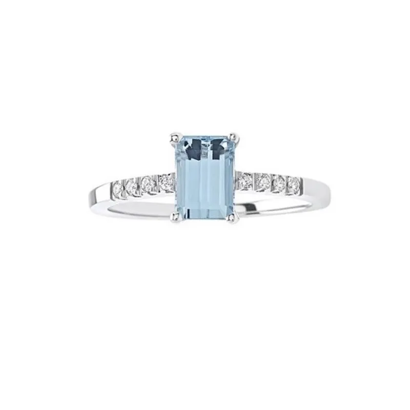 Anello In Oro Bianco 18 kt Con Diamanti e Acquamarina Giorgio Visconti