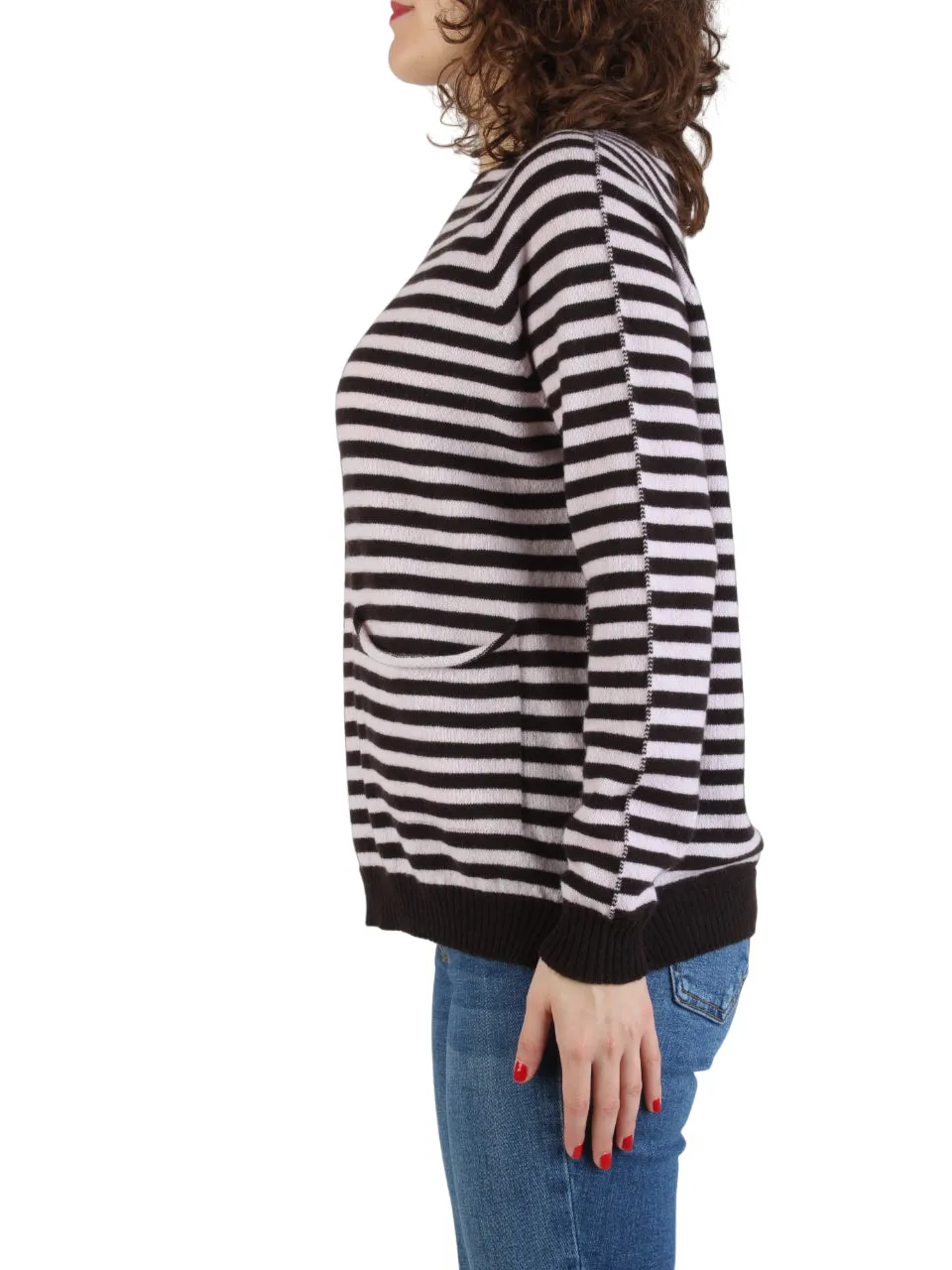 Arovescio maglione girocollo a righe in lana marrone rosa