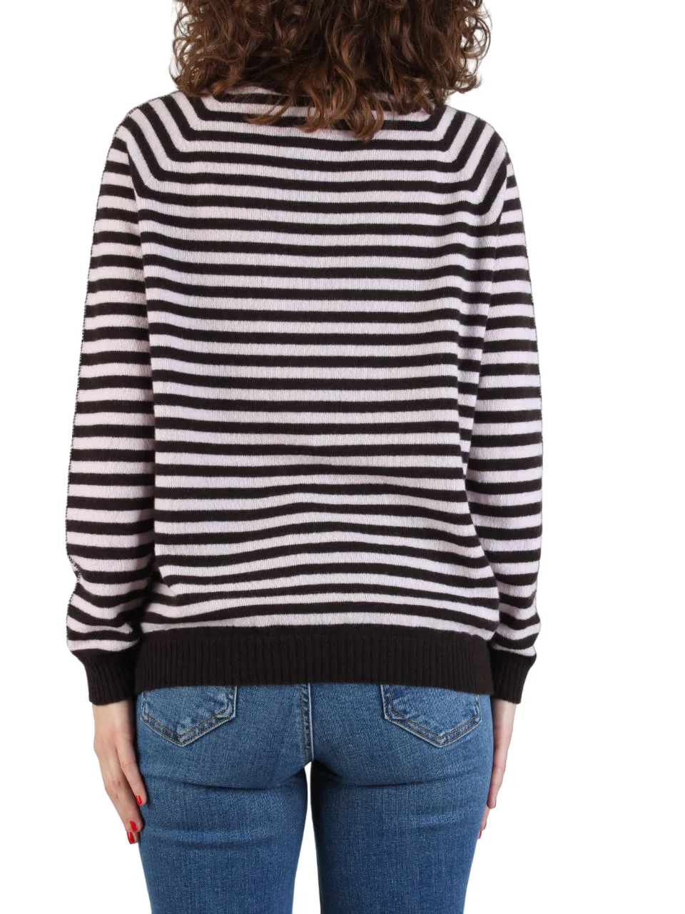 Arovescio maglione girocollo a righe in lana marrone rosa
