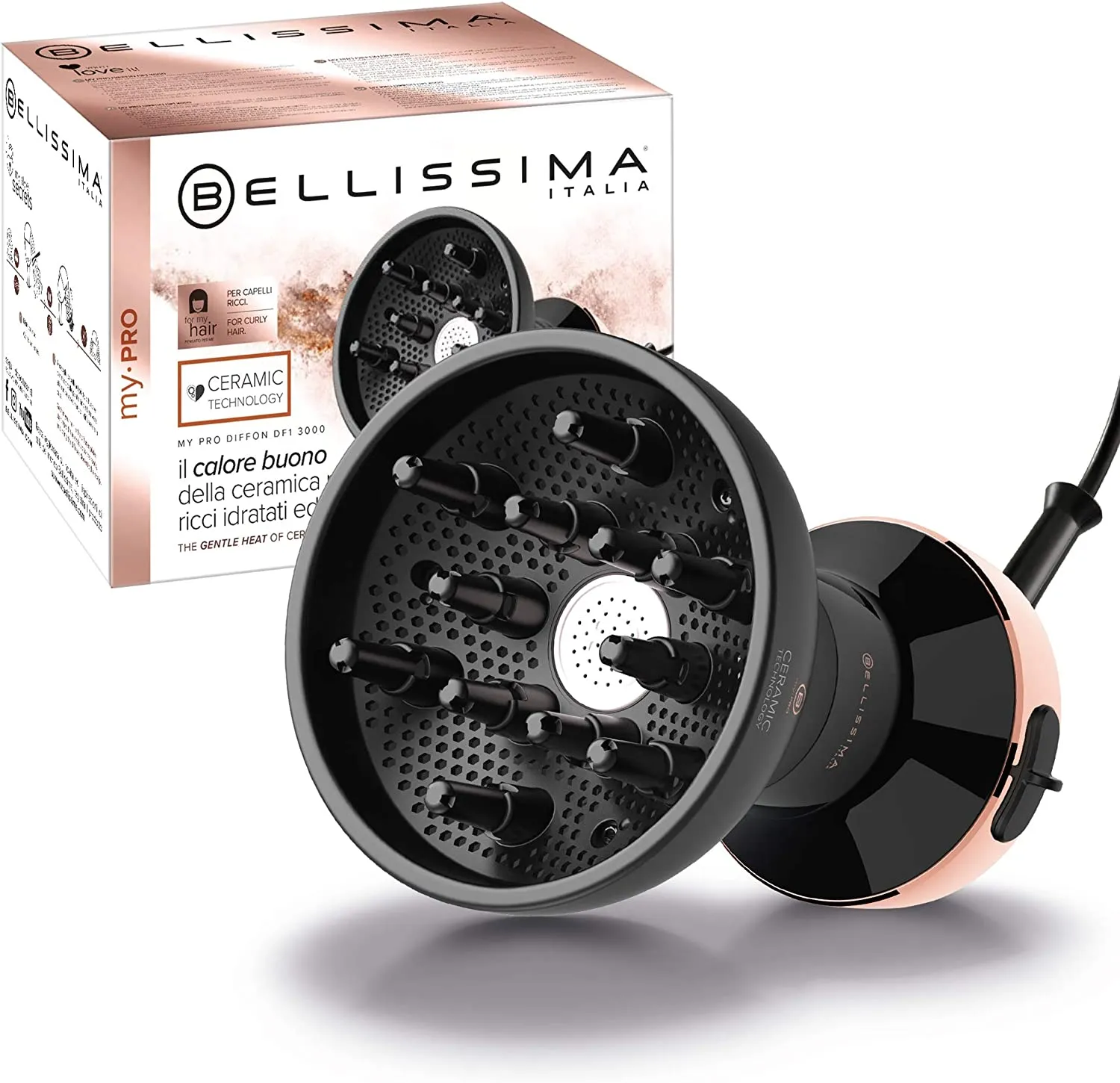 Bellissima Imetec Diffon Ceramic, Diffusore ad Aria Calda per Capelli Ricci, Tecnologia Ceramica, 700 W, 2 Combinazioni Aria/Tem