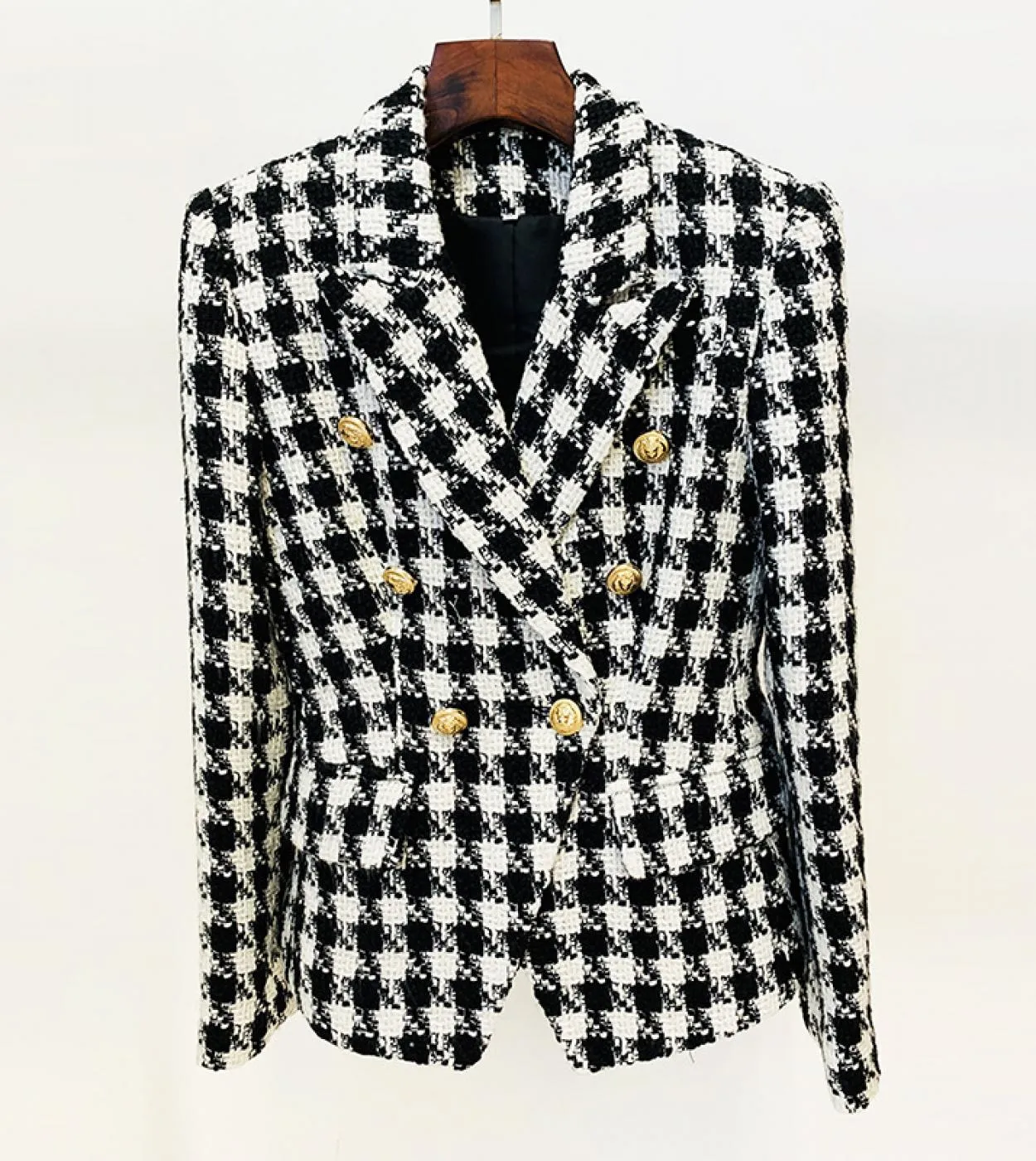 Blazer da donna in tweed pied de poule di lana Giacca da donna Autunno Inverno 2022 Blazer da giacca doppiopetto di moda di nuov
