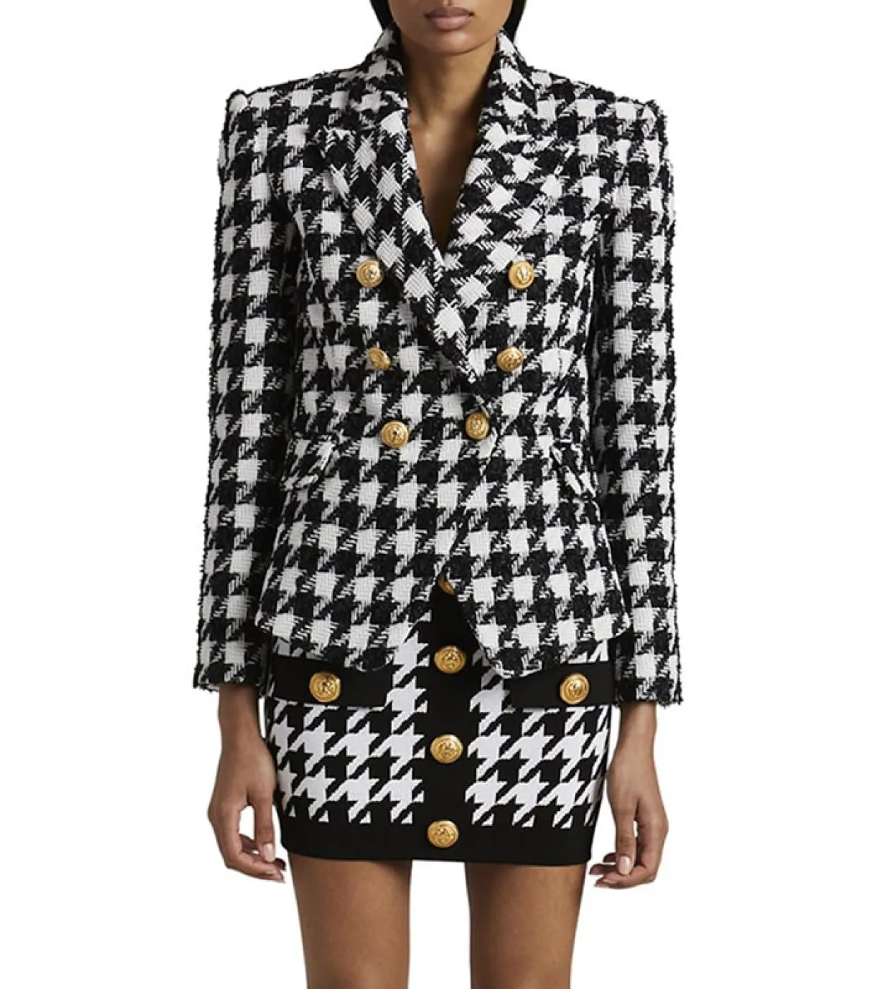 Blazer da donna in tweed pied de poule di lana Giacca da donna Autunno Inverno 2022 Blazer da giacca doppiopetto di moda di nuov