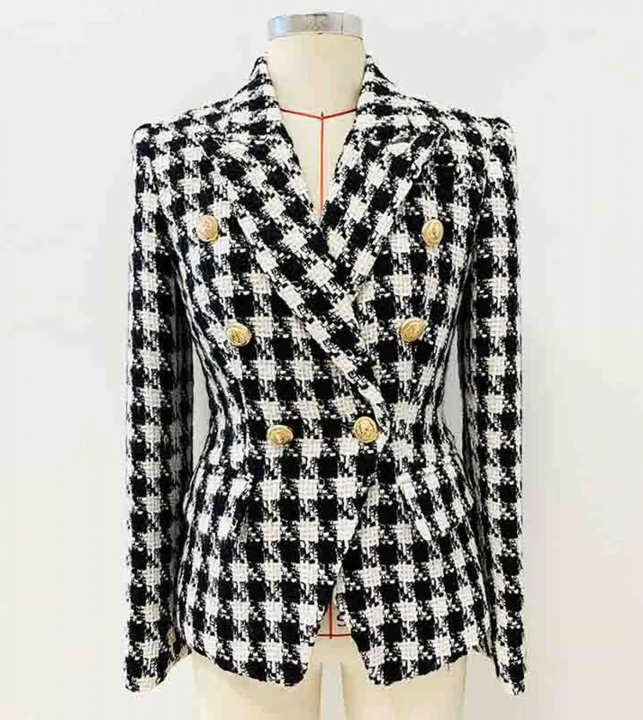 Blazer da donna in tweed pied de poule di lana Giacca da donna Autunno Inverno 2022 Blazer da giacca doppiopetto di moda di nuov