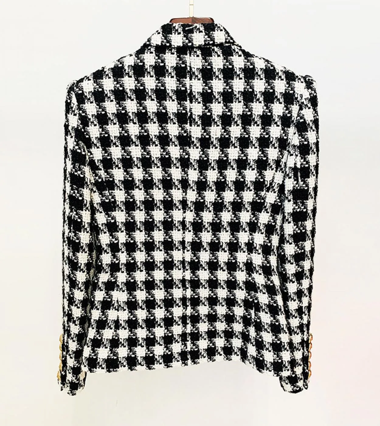 Blazer da donna in tweed pied de poule di lana Giacca da donna Autunno Inverno 2022 Blazer da giacca doppiopetto di moda di nuov