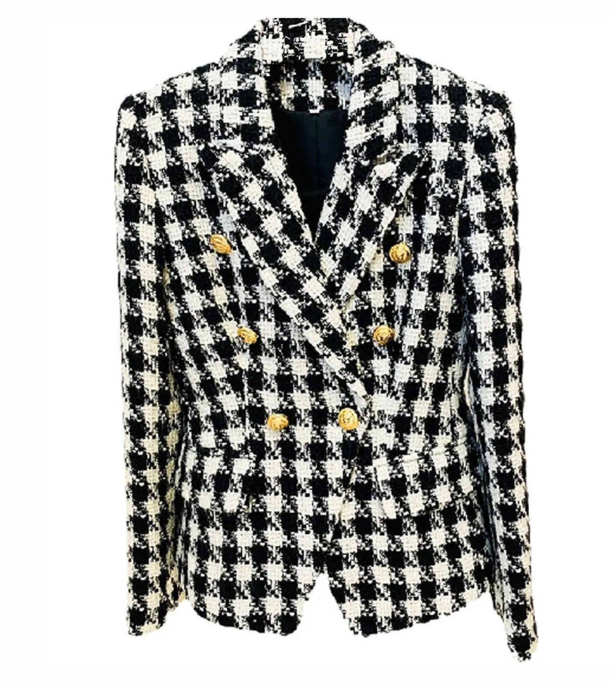 Blazer da donna in tweed pied de poule di lana Giacca da donna Autunno Inverno 2022 Blazer da giacca doppiopetto di moda di nuov