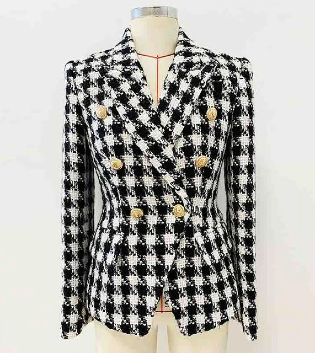 Blazer da donna in tweed pied de poule di lana Giacca da donna Autunno Inverno 2022 Blazer da giacca doppiopetto di moda di nuov