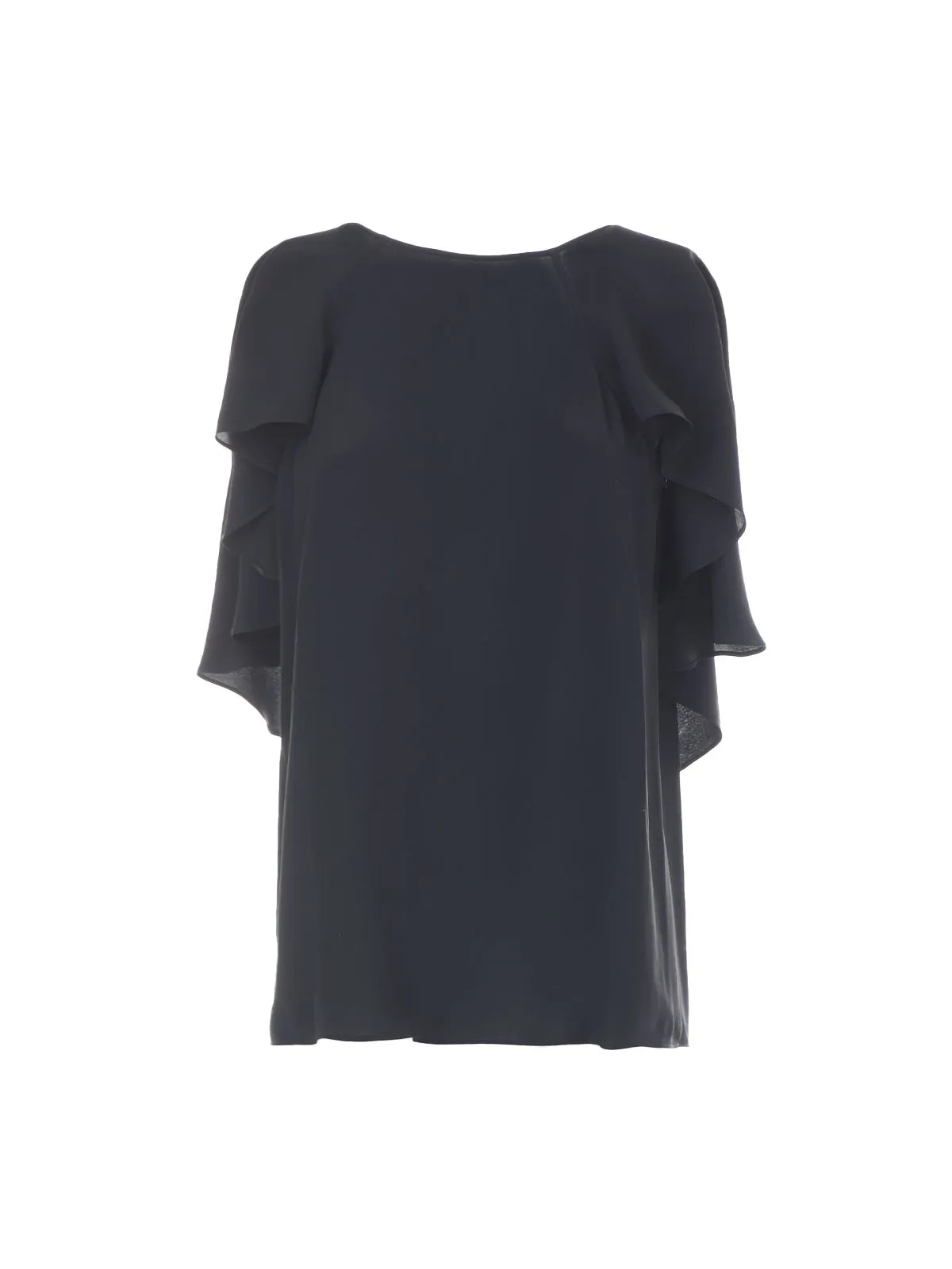 BLUSA "BOTANICO" NERA IN CREPE DE CHINE DI MISTO SETA