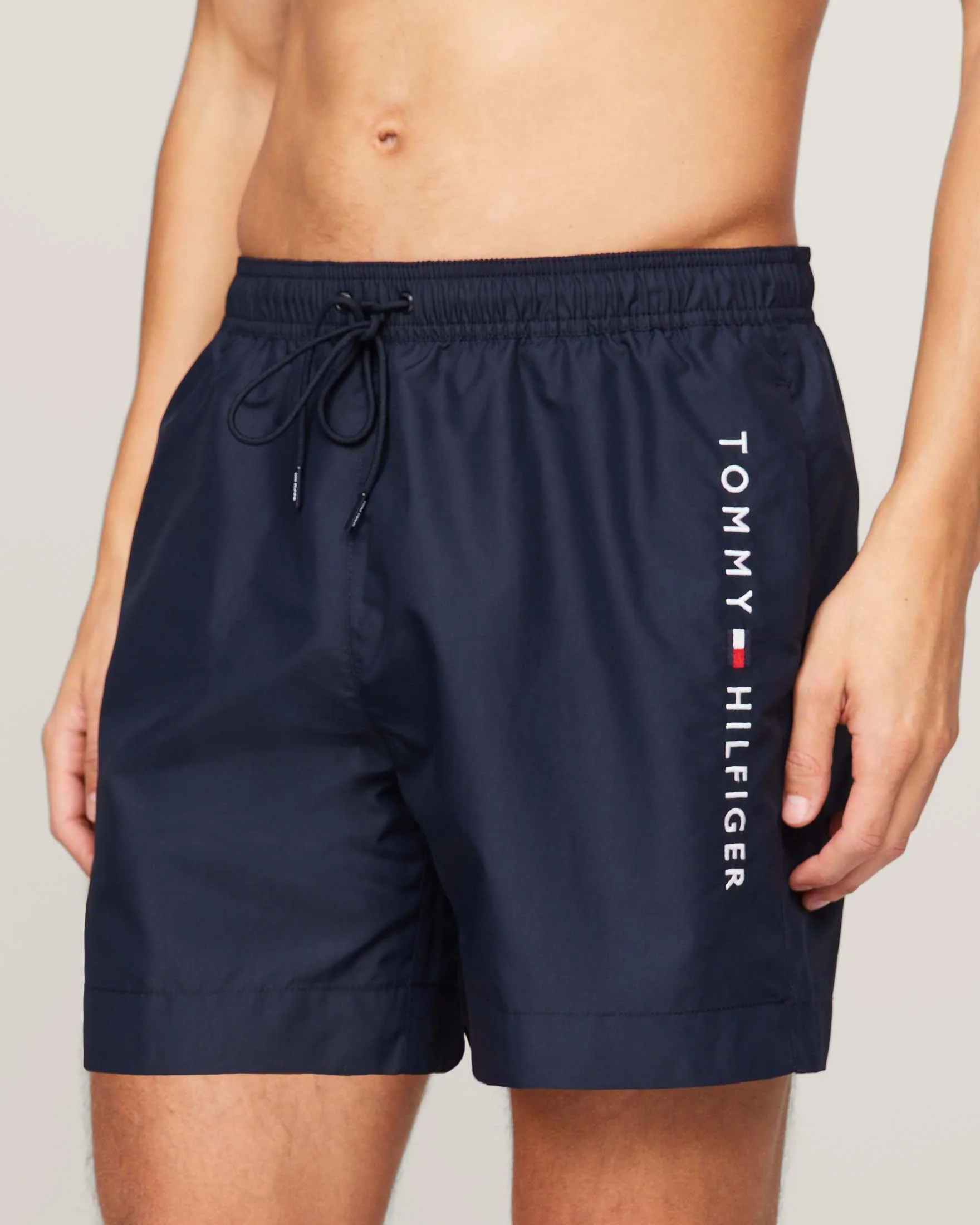 Boxer mare blu con logo scritta ricamato sul fianco