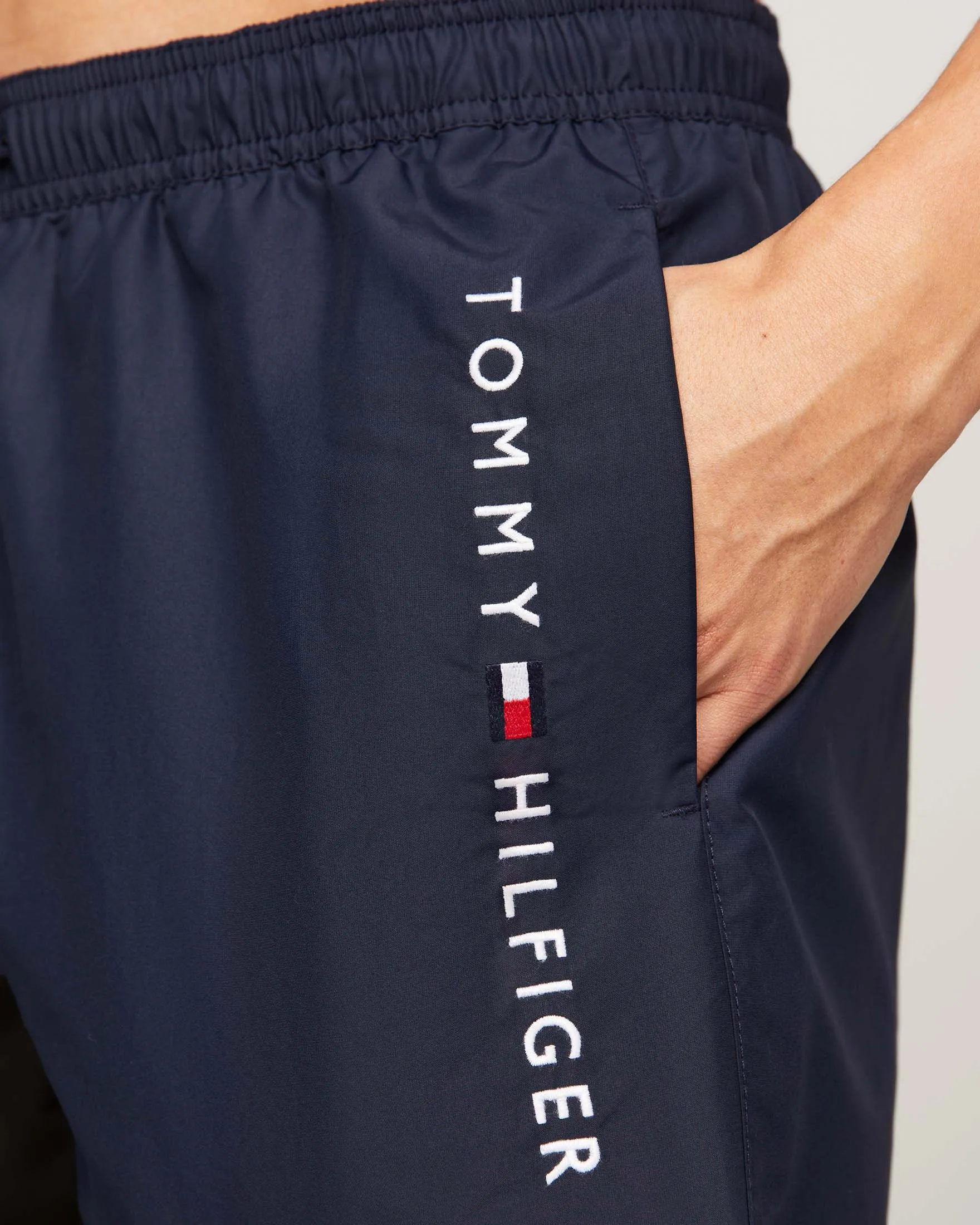 Boxer mare blu con logo scritta ricamato sul fianco