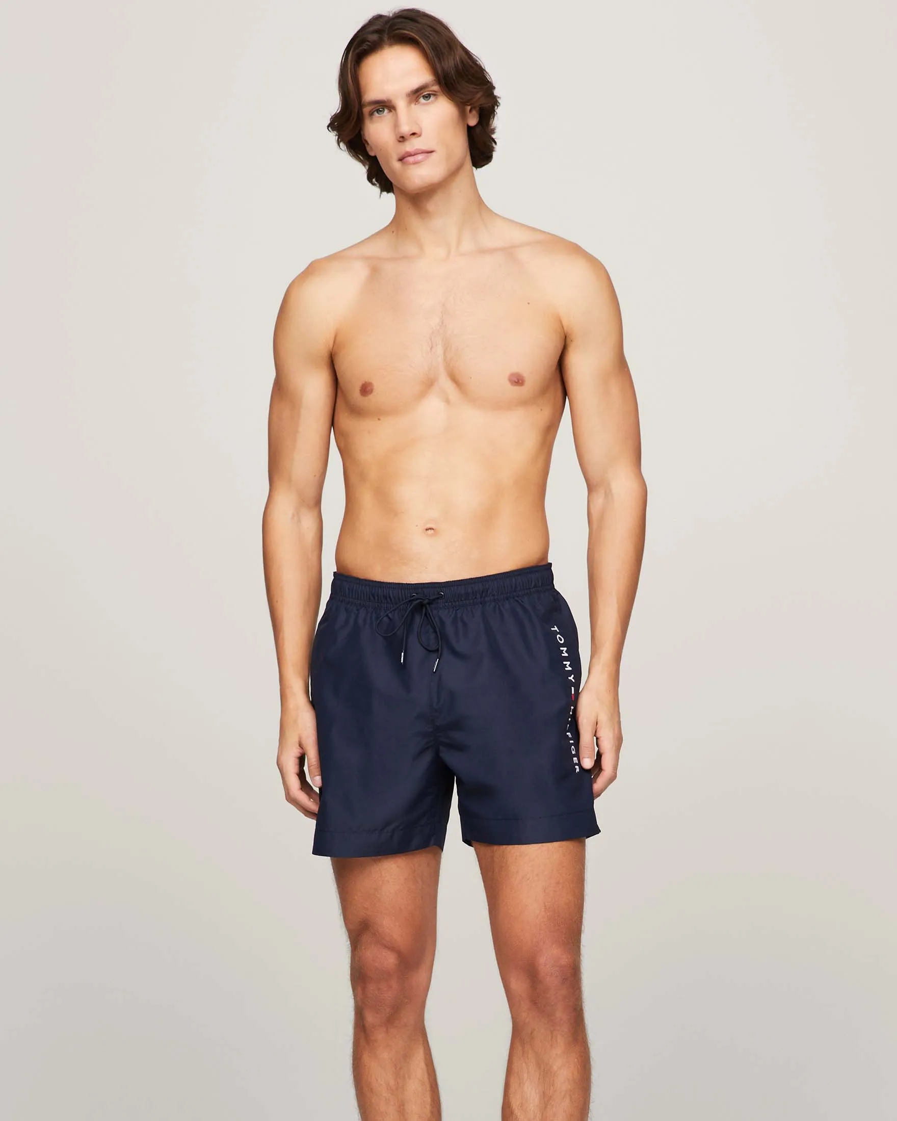 Boxer mare blu con logo scritta ricamato sul fianco