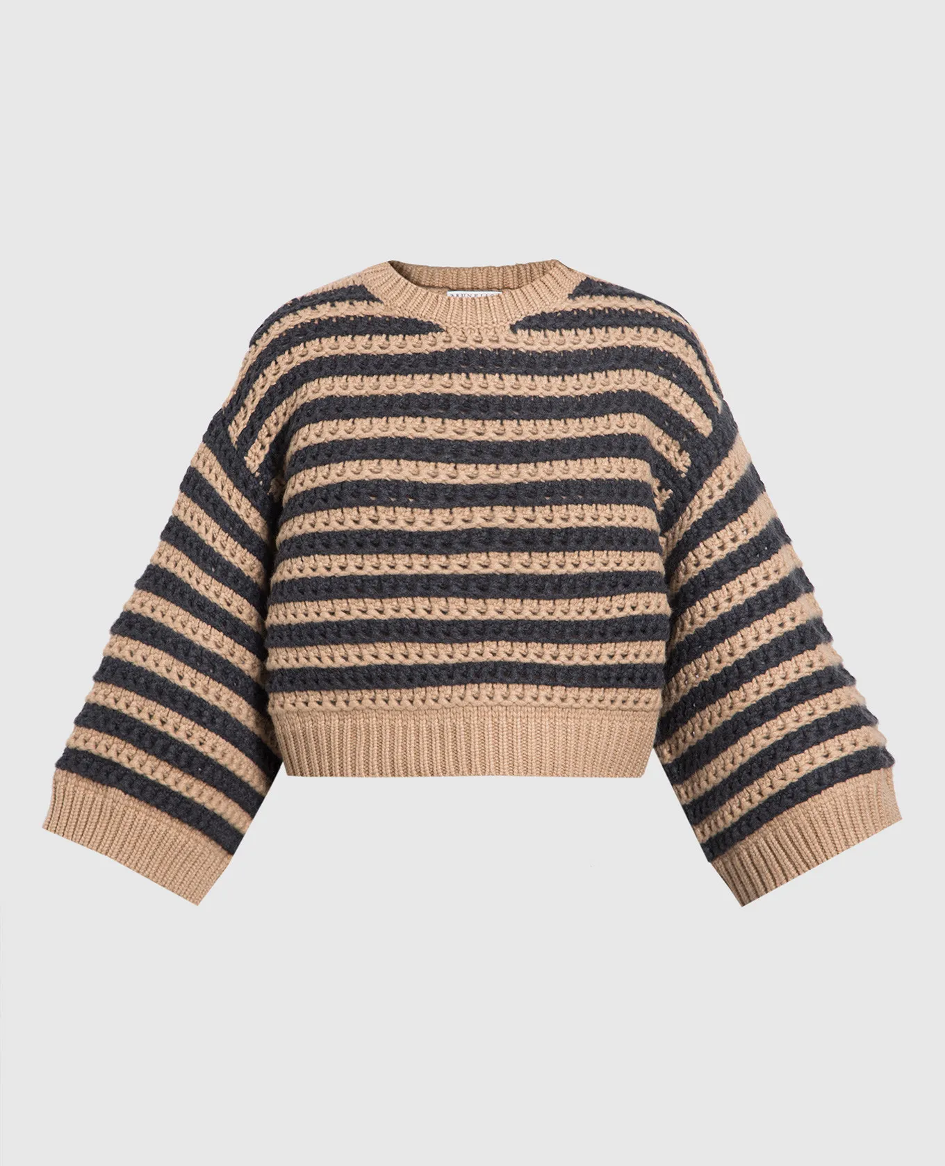 Brunello Cucinelli Maglia marrone a righe in lana, cashmere e seta M6D367200P