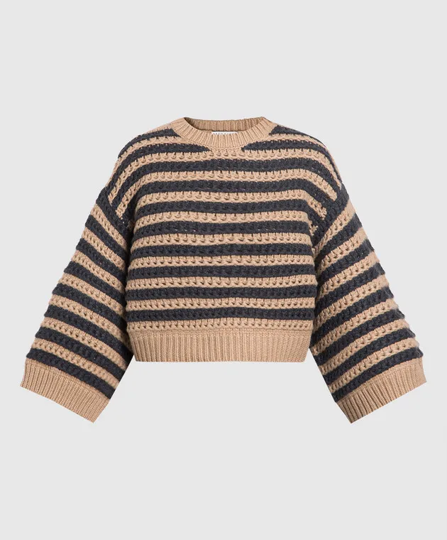 Brunello Cucinelli Maglia marrone a righe in lana, cashmere e seta M6D367200P