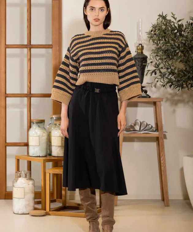 Brunello Cucinelli Maglia marrone a righe in lana, cashmere e seta M6D367200P