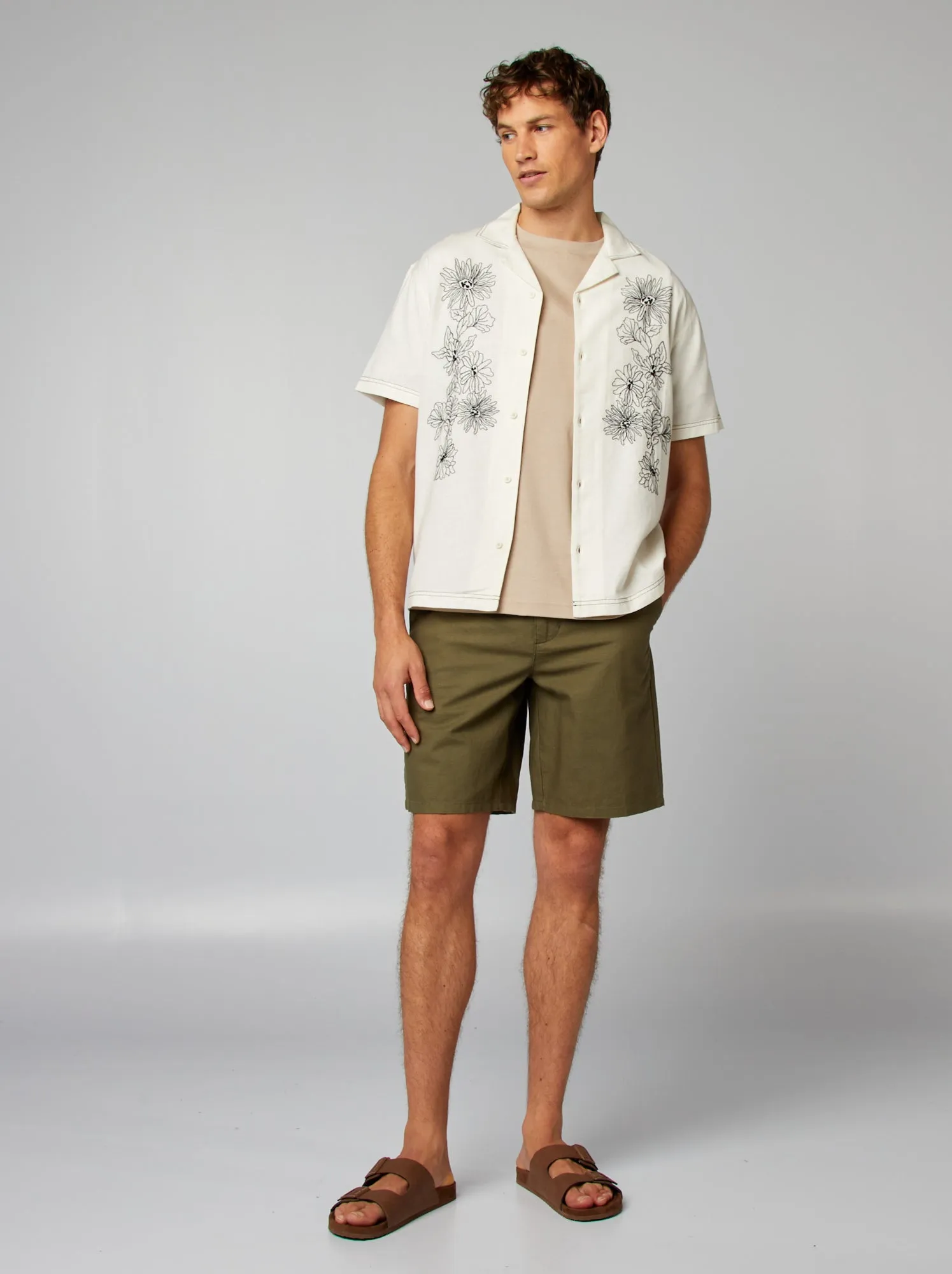 Camicia a maniche corte in misto lino - BIANCO