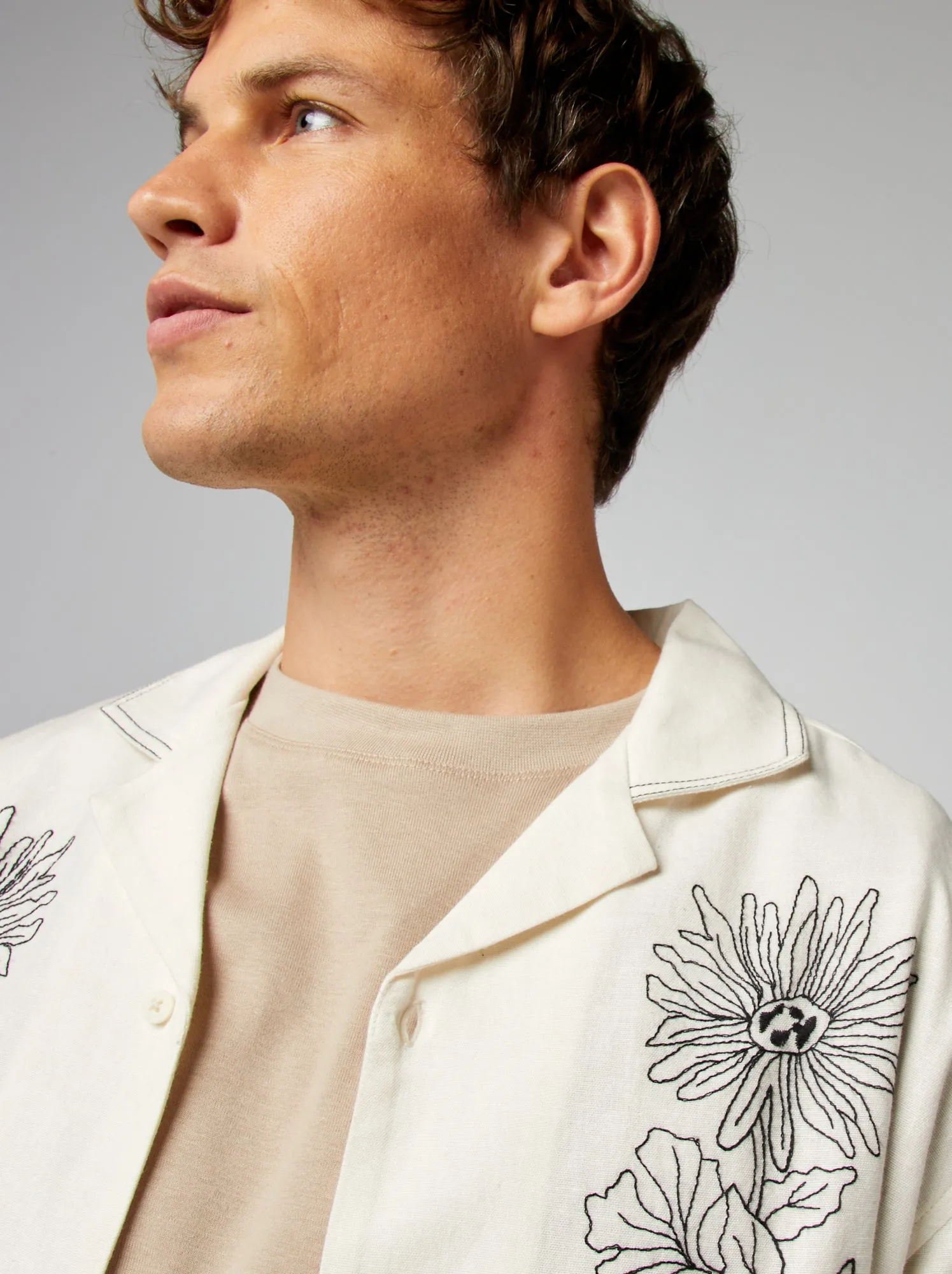 Camicia a maniche corte in misto lino - BIANCO