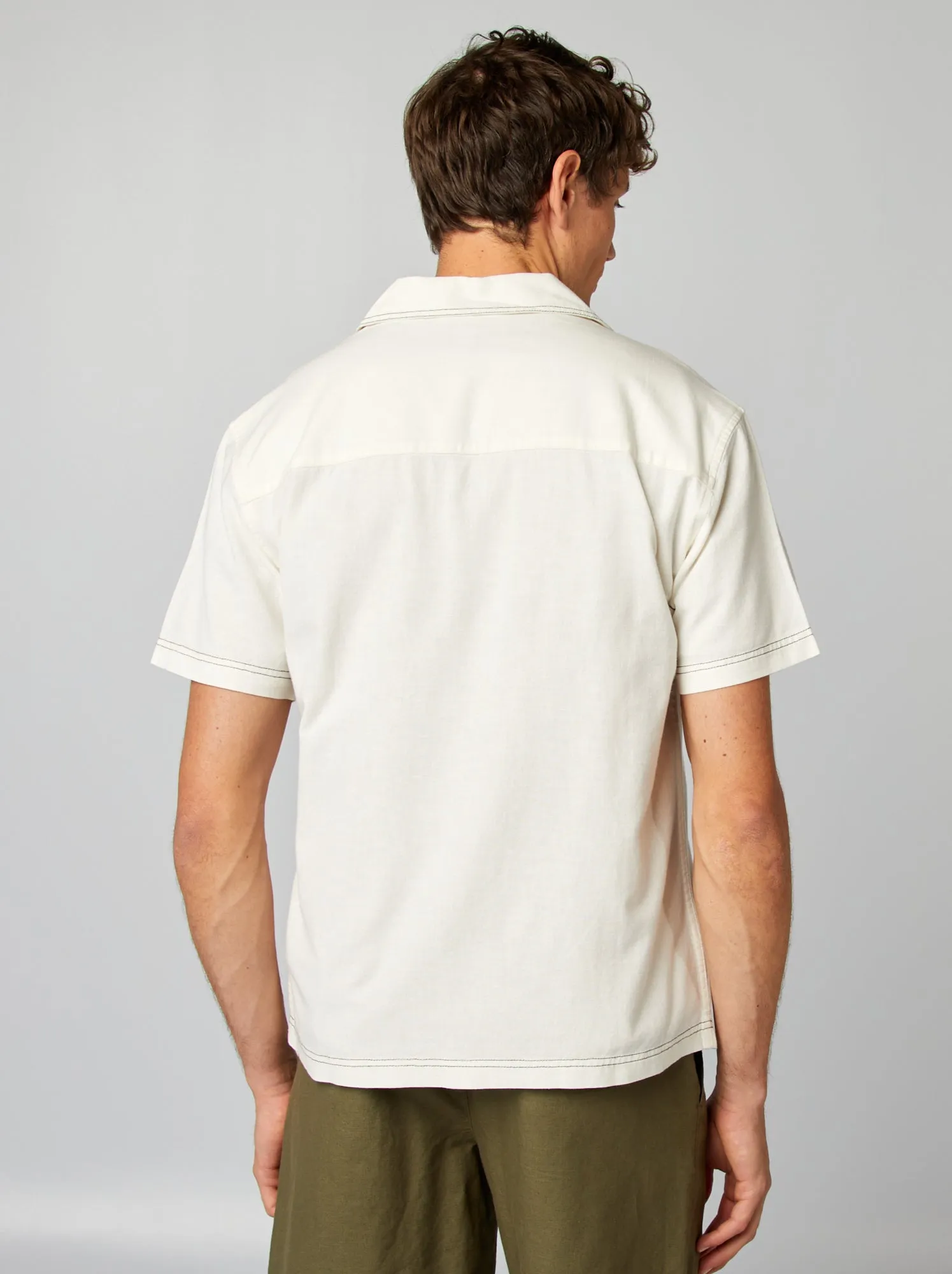 Camicia a maniche corte in misto lino - BIANCO