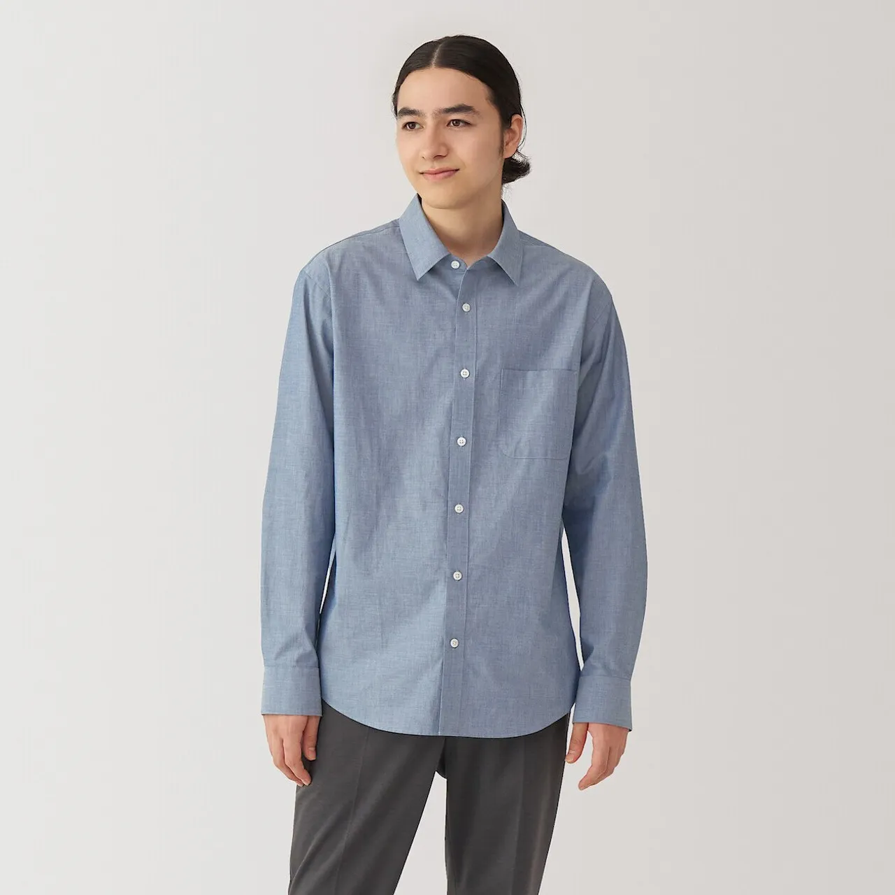 Camicia a maniche lunghe in cotone lavato da uomo