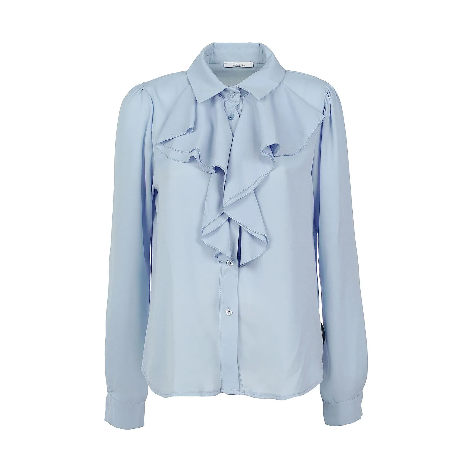 Camicia azzurra con volant