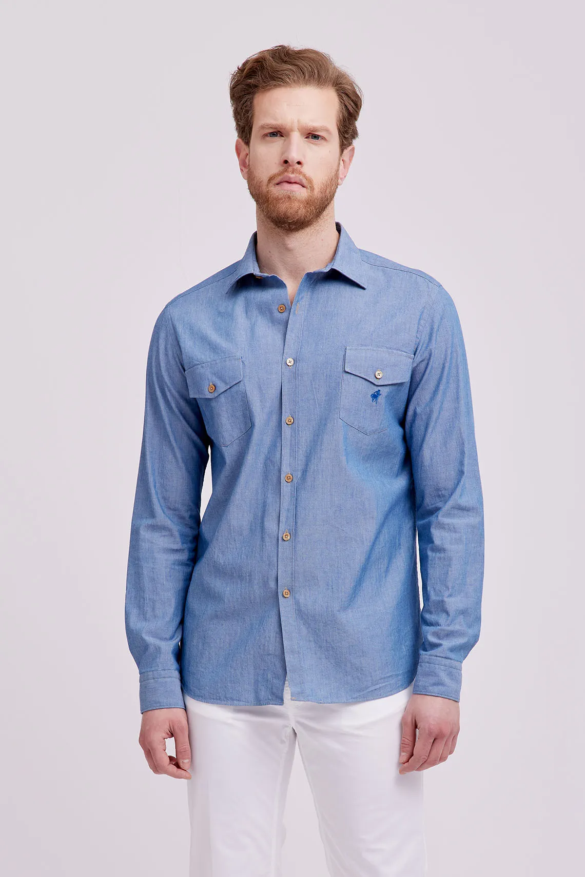 CAMICIA COLLO ITALIANO DENIM BLUE.