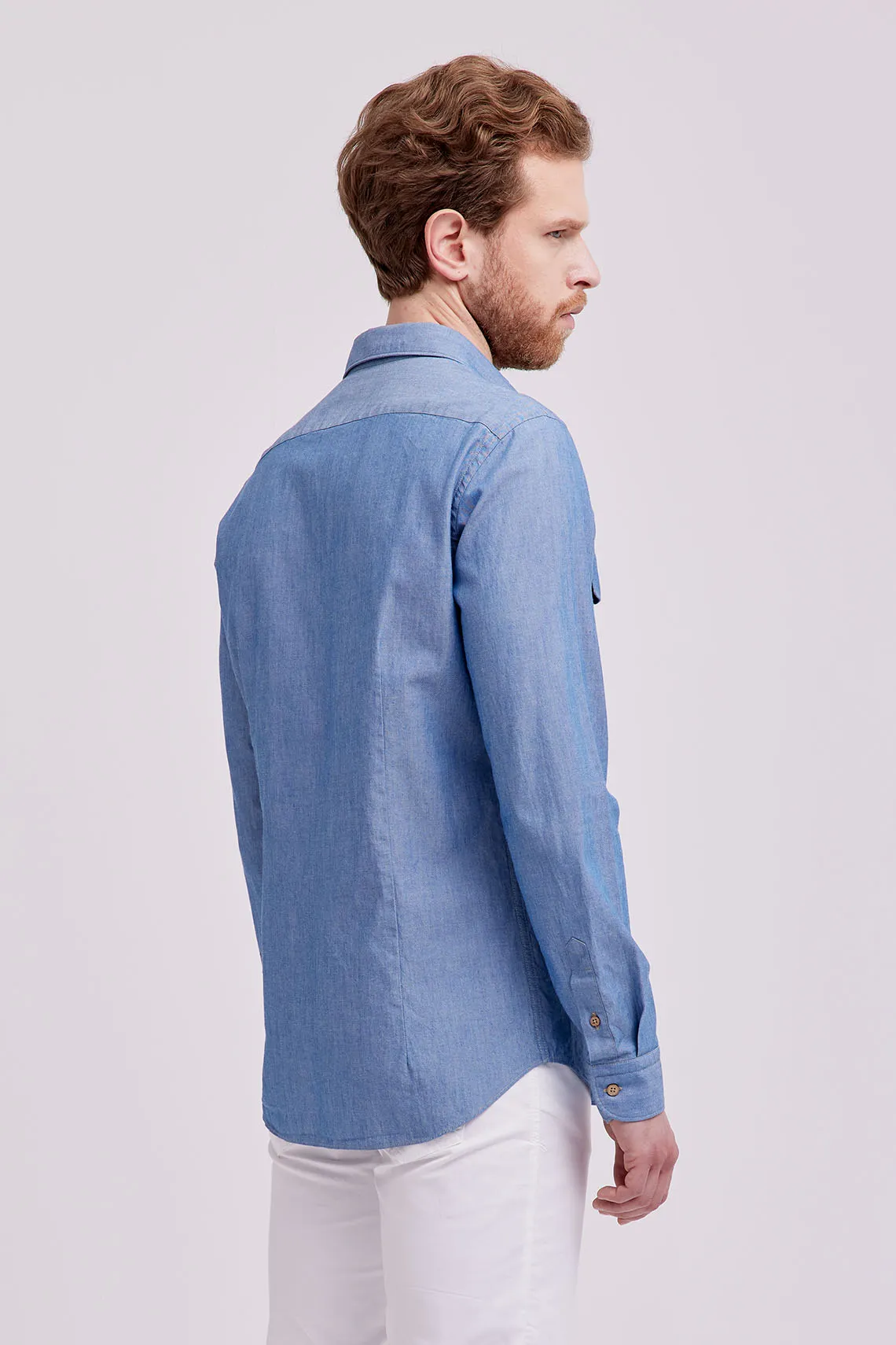 CAMICIA COLLO ITALIANO DENIM BLUE.