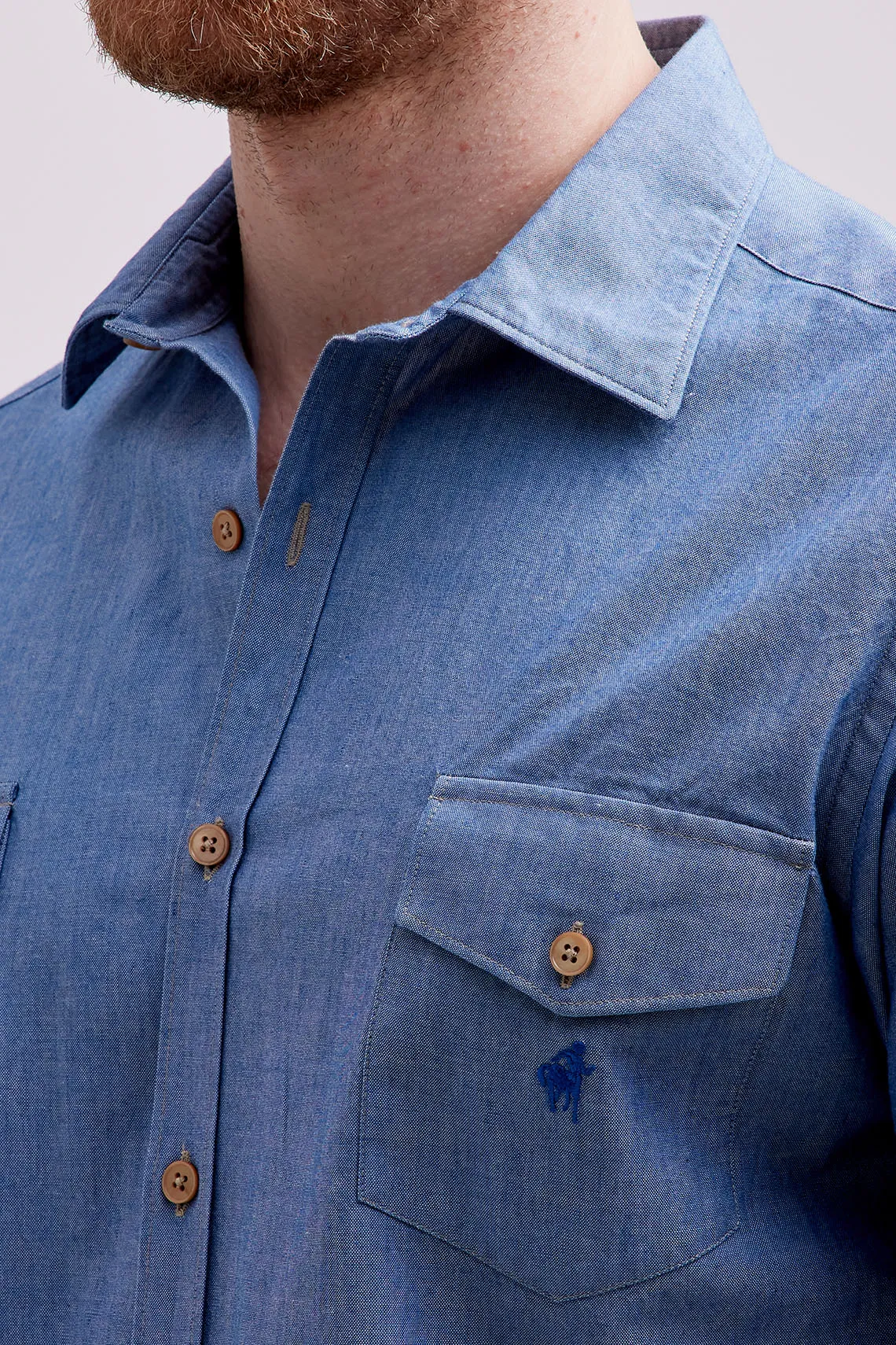 CAMICIA COLLO ITALIANO DENIM BLUE.