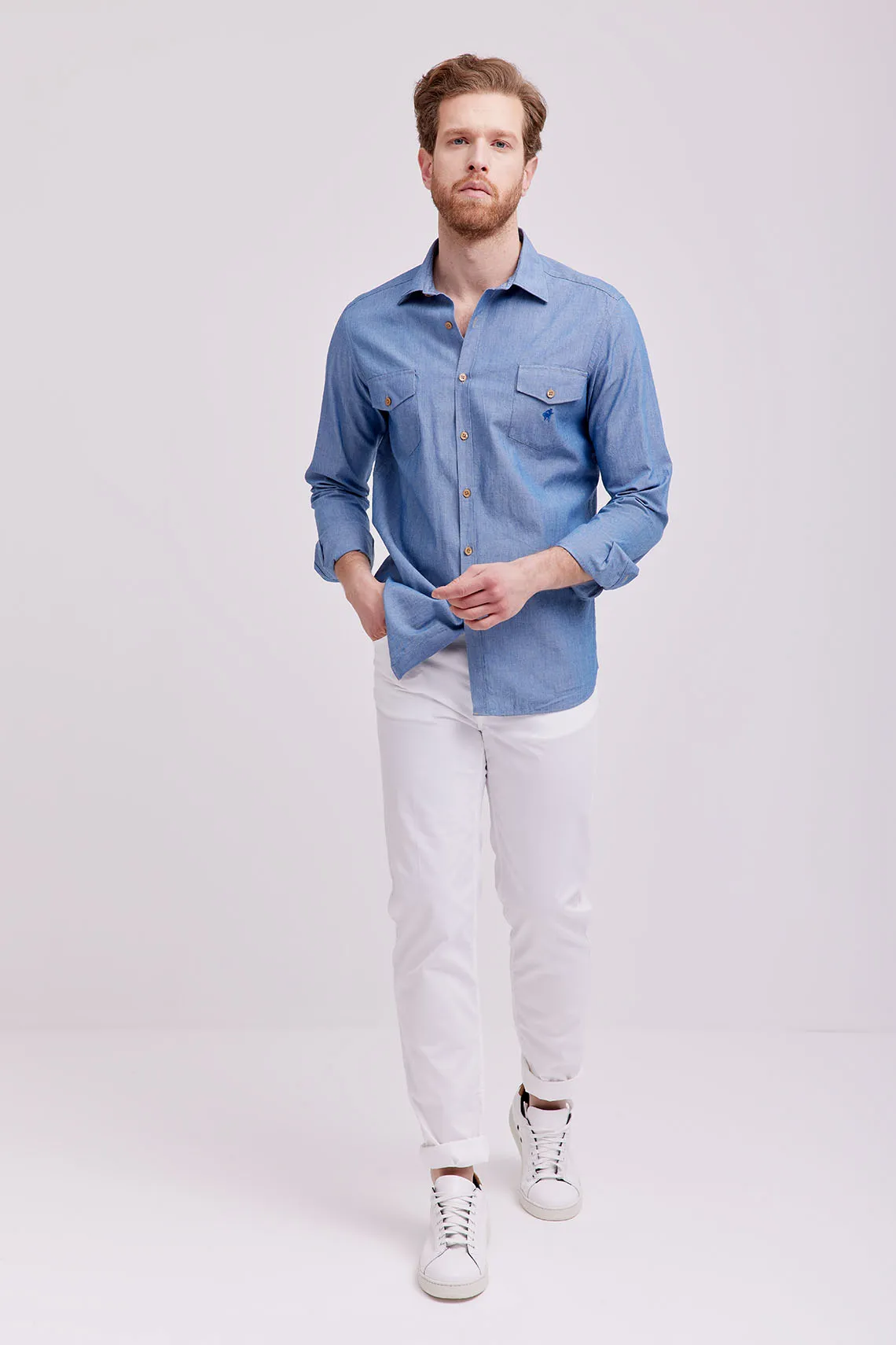 CAMICIA COLLO ITALIANO DENIM BLUE.