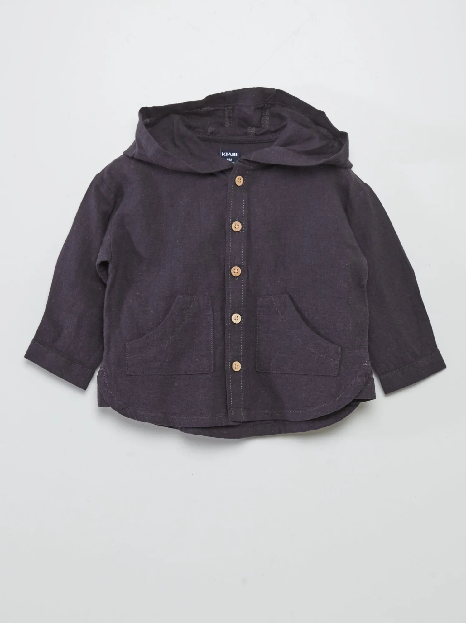 Camicia con cappuccio in misto lino - GRIGIO