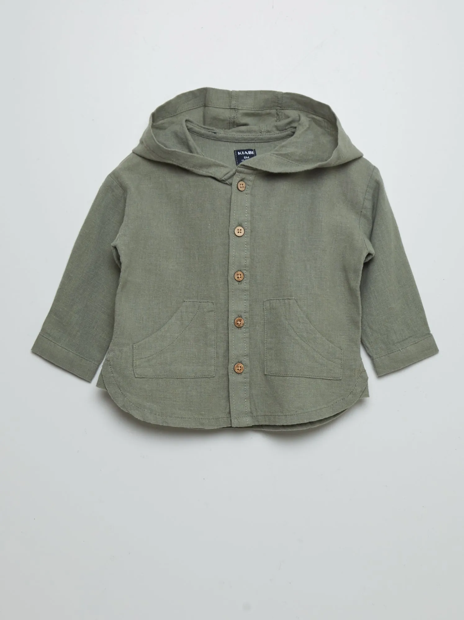 Camicia con cappuccio in misto lino - VERDE