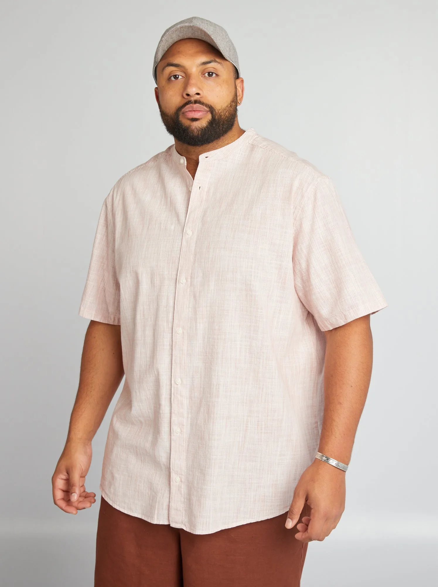 Camicia dritta con collo alla coreana - ROSSO